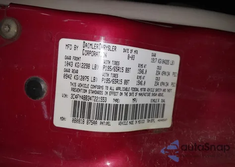 2004 Chrysler Pt Cruiser from USA, damaged, VIN 3C4FY48B34T221553